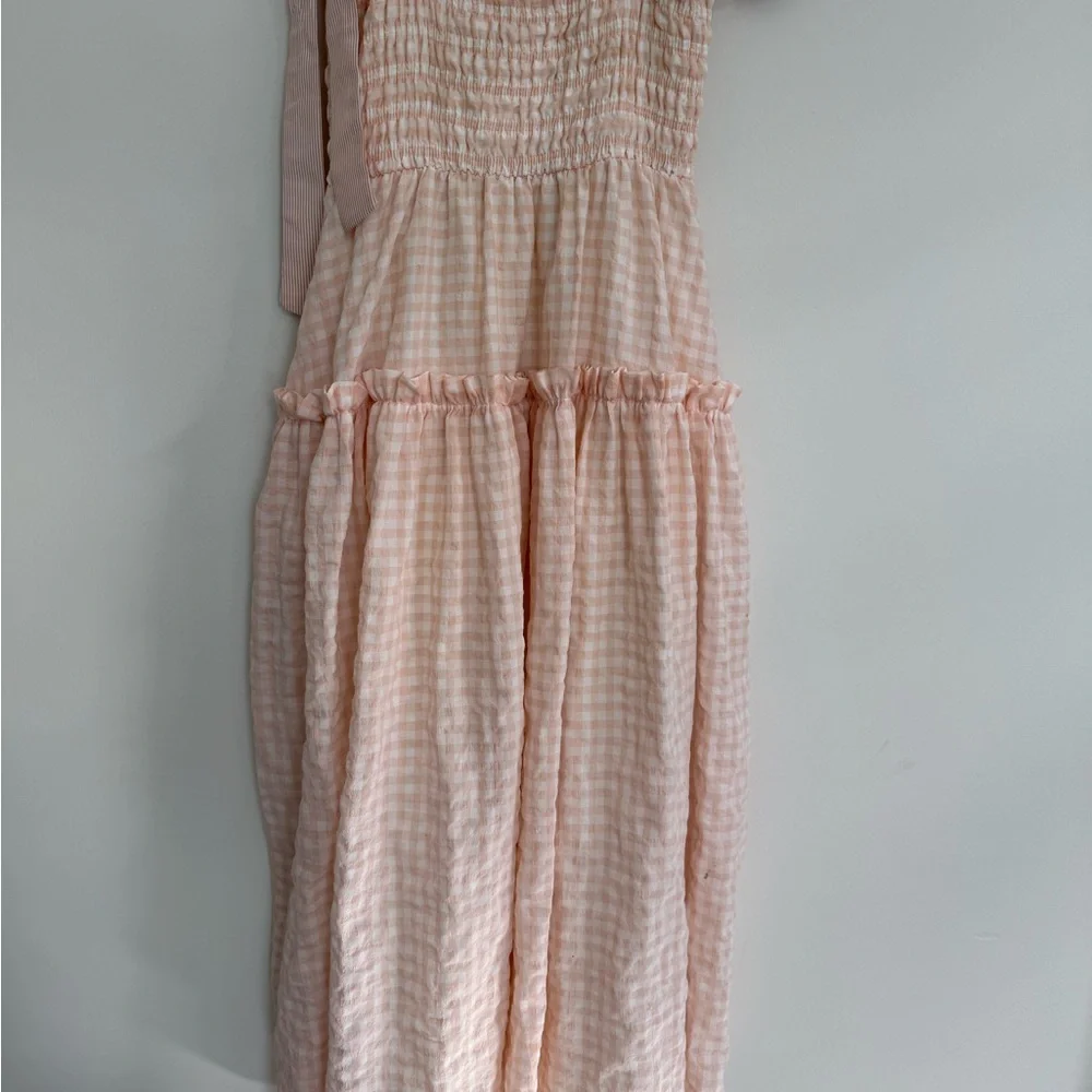 MARBLE Peach Gingham Smocked Dress with pockets - Picture 2 of 9